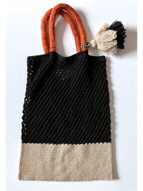 M. Patmos Knit Crochet Bag Black Tan Orange